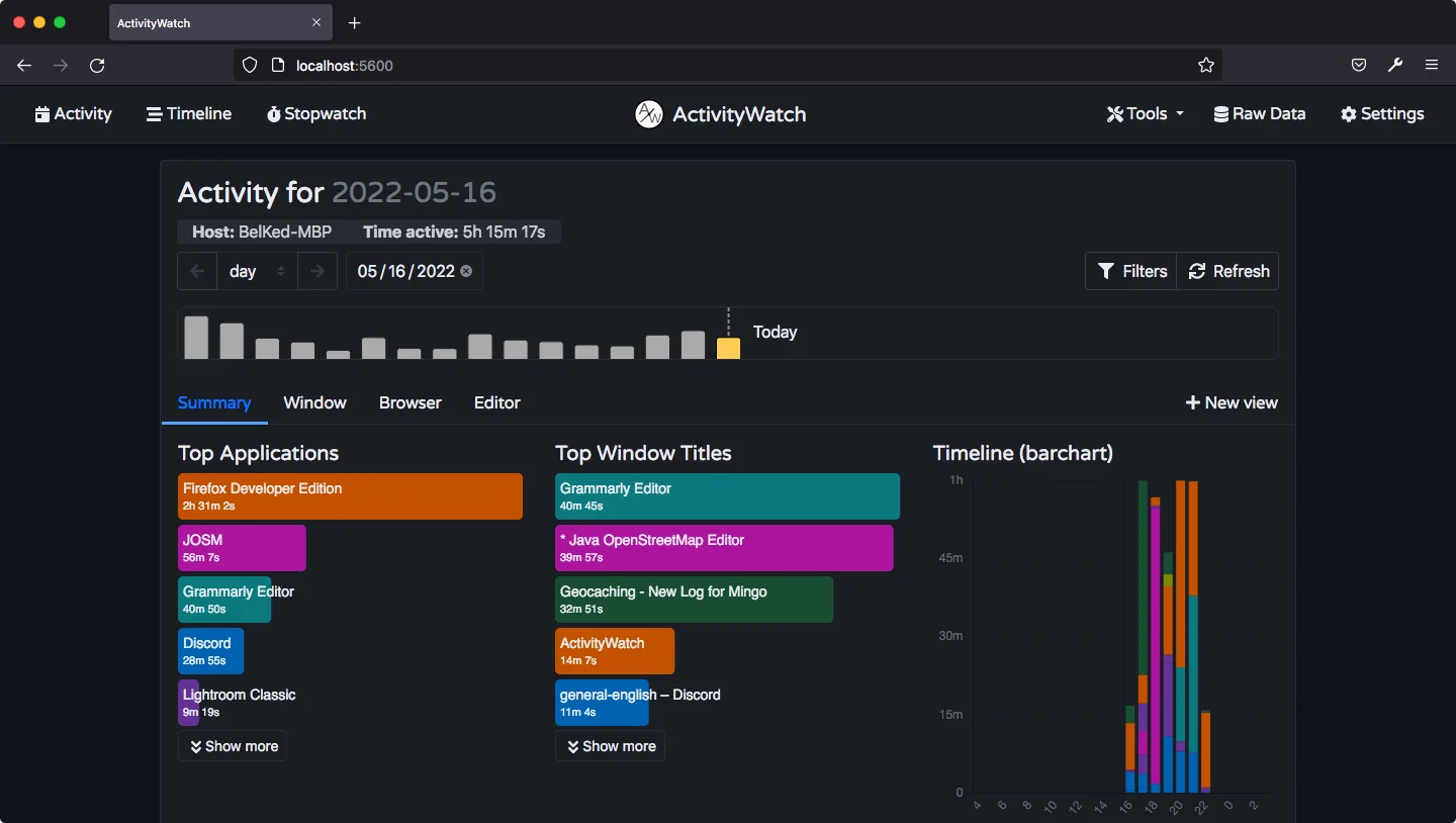 ActivityWatch v0.12: Activity (dark)