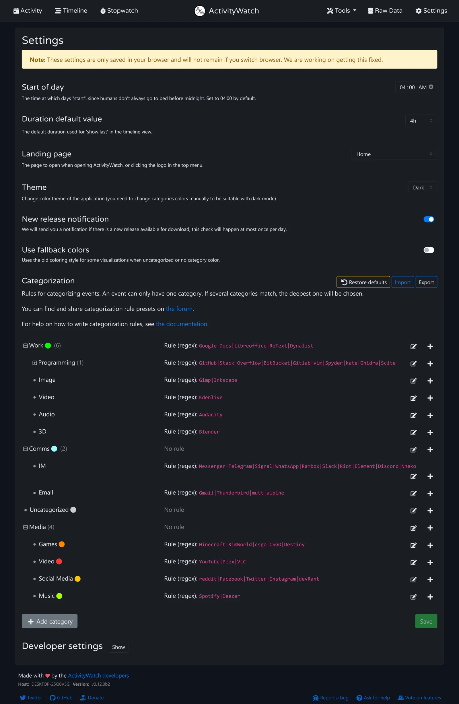 ActivityWatch v0.12: Settings