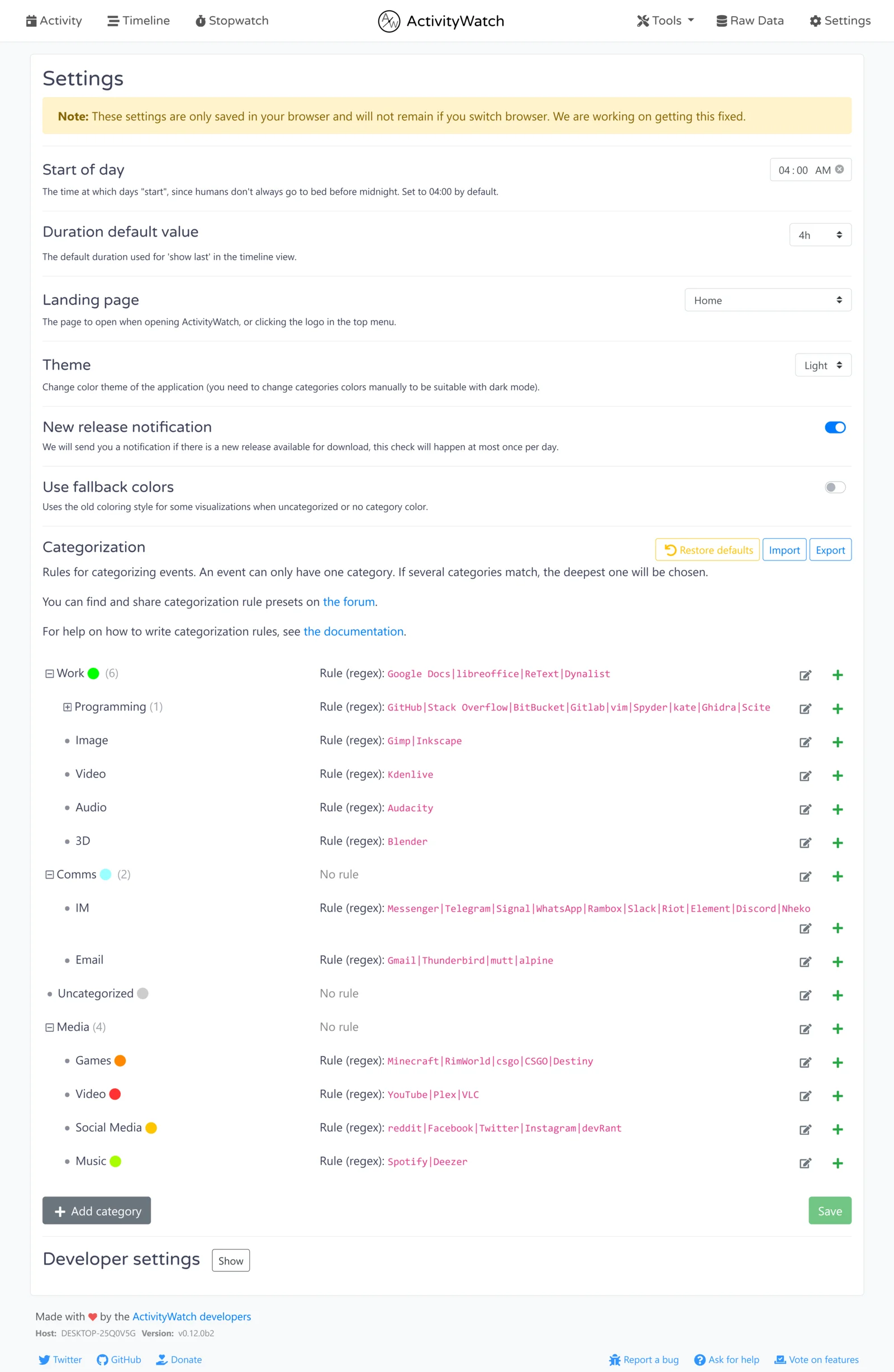 ActivityWatch v0.12: Settings