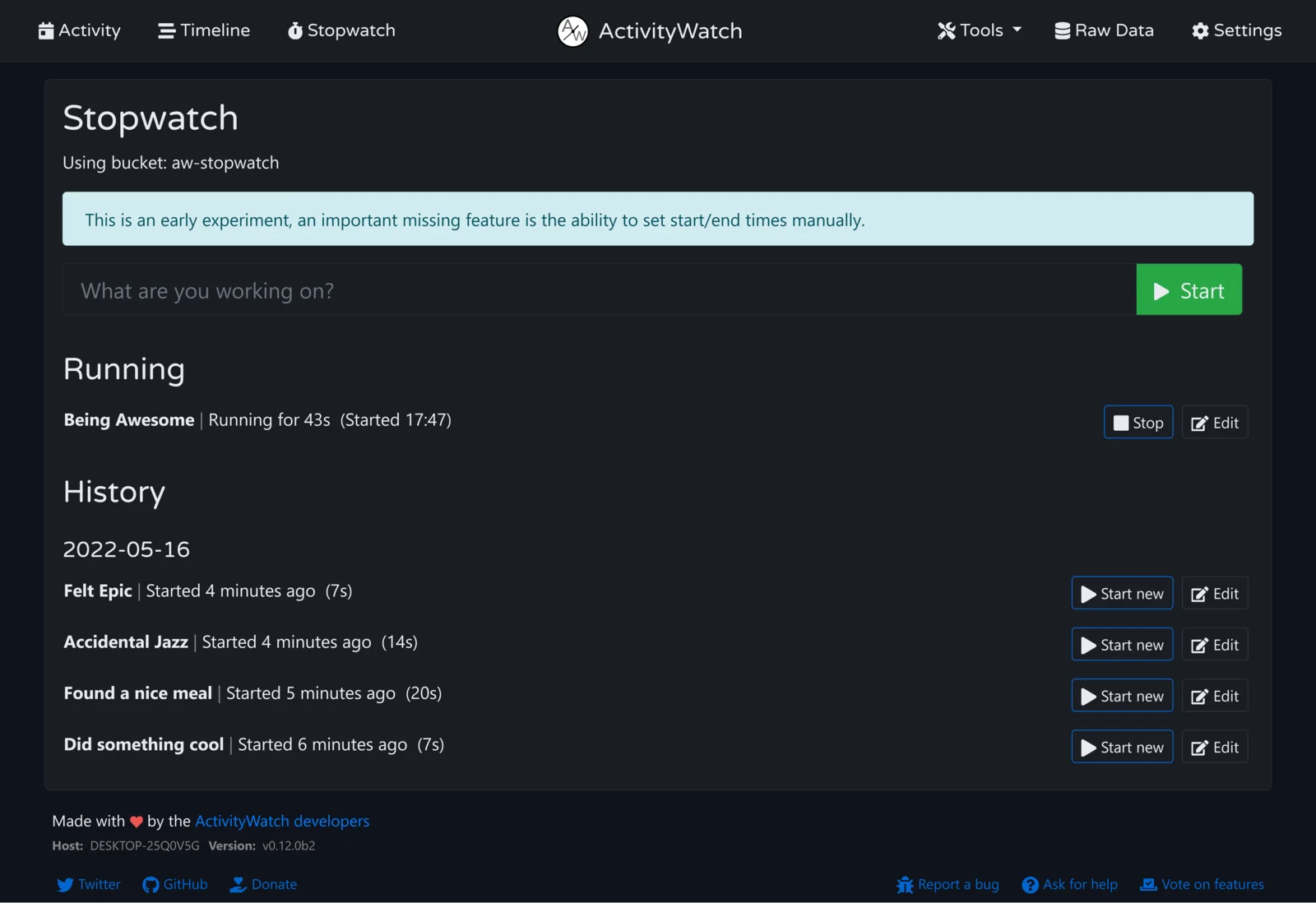 ActivityWatch v0.12: Stopwatch