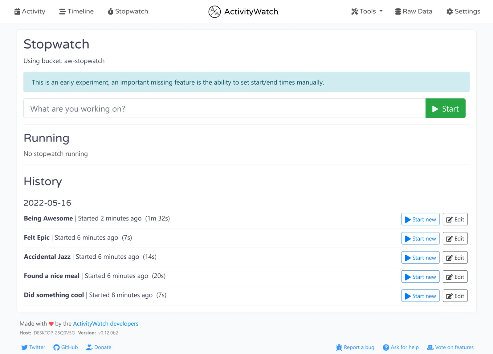 ActivityWatch v0.12: Stopwatch
