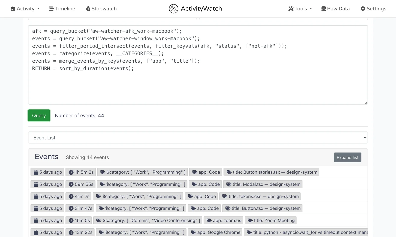 ActivityWatch v0.14.0: Query explorer