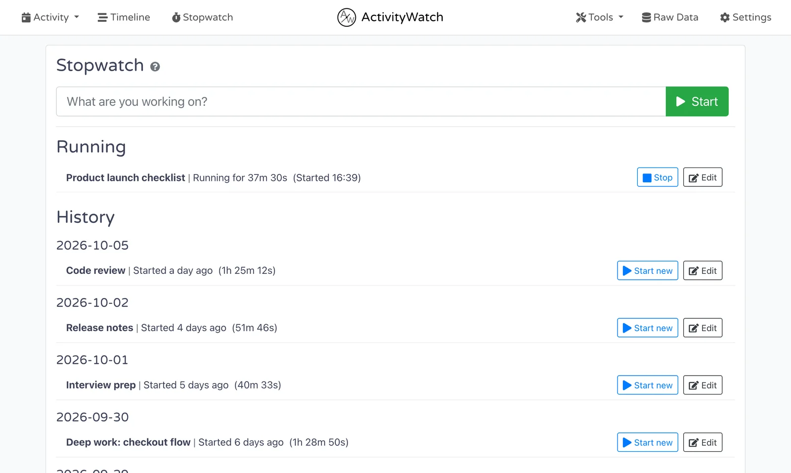 ActivityWatch v0.14.0: Stopwatch